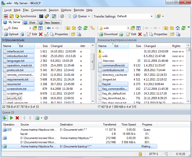 Интерфейс WinSCP.